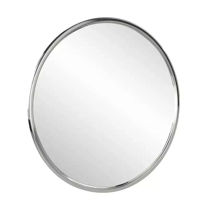 Specchio rotondo da 34" con cornice in acciaio inossidabile argentato