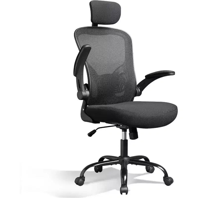 Sedia da ufficio ergonomica per utenti da 5'2 a 6'4, sedia da scrivania per computer con schienale alto in rete e braccioli ribaltabili, sedia per ufficio domestico ad alta capacità, nera