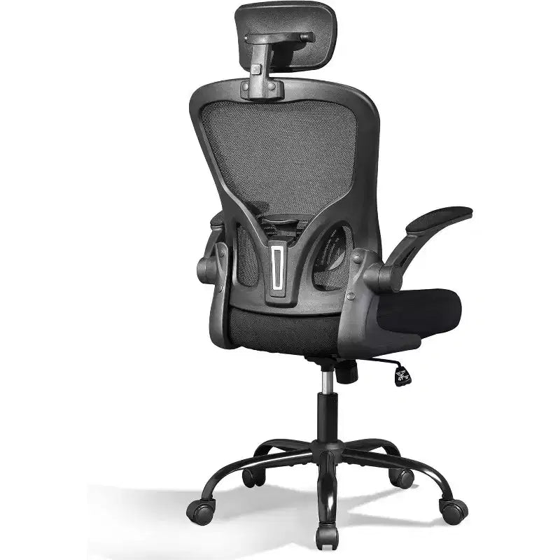 Sedia da ufficio ergonomica per utenti da 5'2 a 6'4, sedia da scrivania per computer con schienale alto in rete e braccioli ribaltabili, sedia per ufficio domestico ad alta capacità, nera