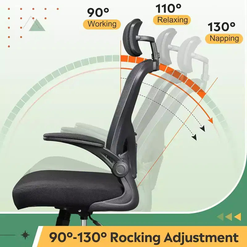 Sedia da ufficio ergonomica per utenti da 5'2 a 6'4, sedia da scrivania per computer con schienale alto in rete e braccioli ribaltabili, sedia per ufficio domestico ad alta capacità, nera