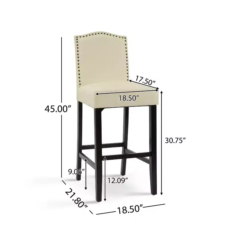 Sgabelli da bar imbottiti contemporanei in legno di gomma, stile minimalista, 30 pollici (set da 2)