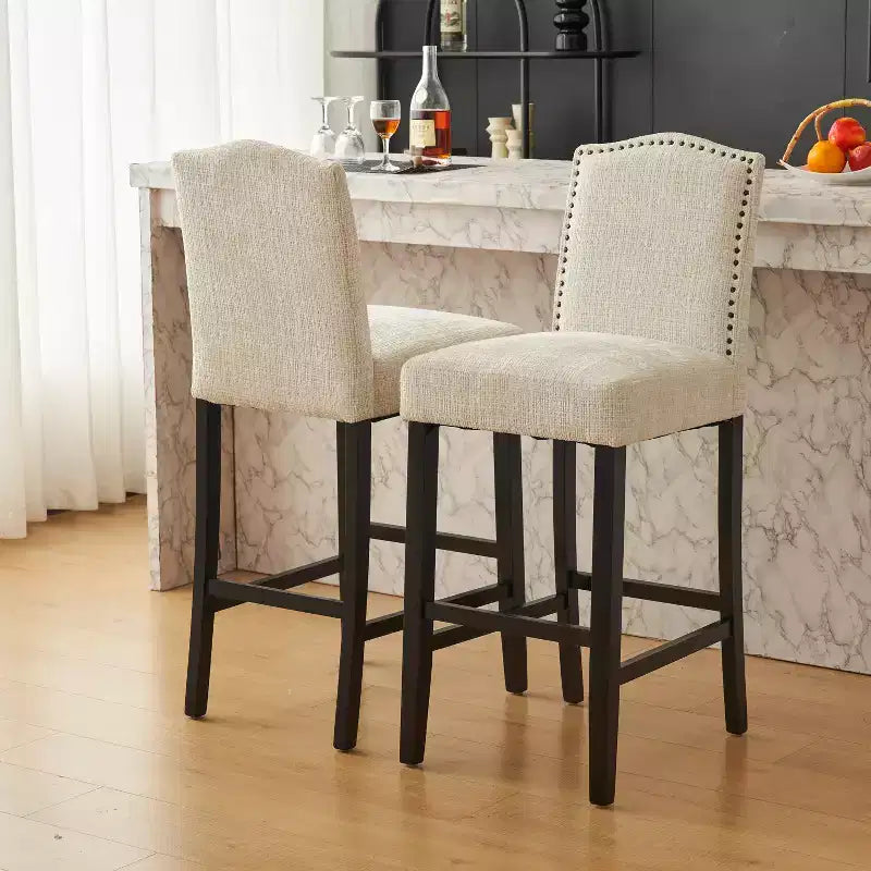 Minimalist Style 30 Contemporary Rubberwood Upholstered Barstools (Set of 2)