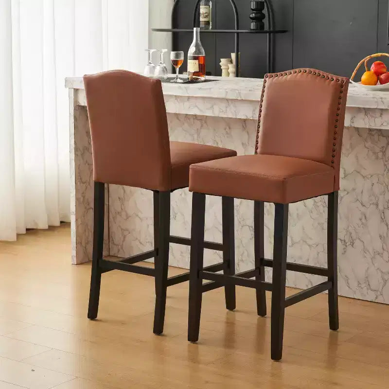 Sgabelli da bar imbottiti contemporanei in legno di gomma, stile minimalista, 30 pollici (set da 2)