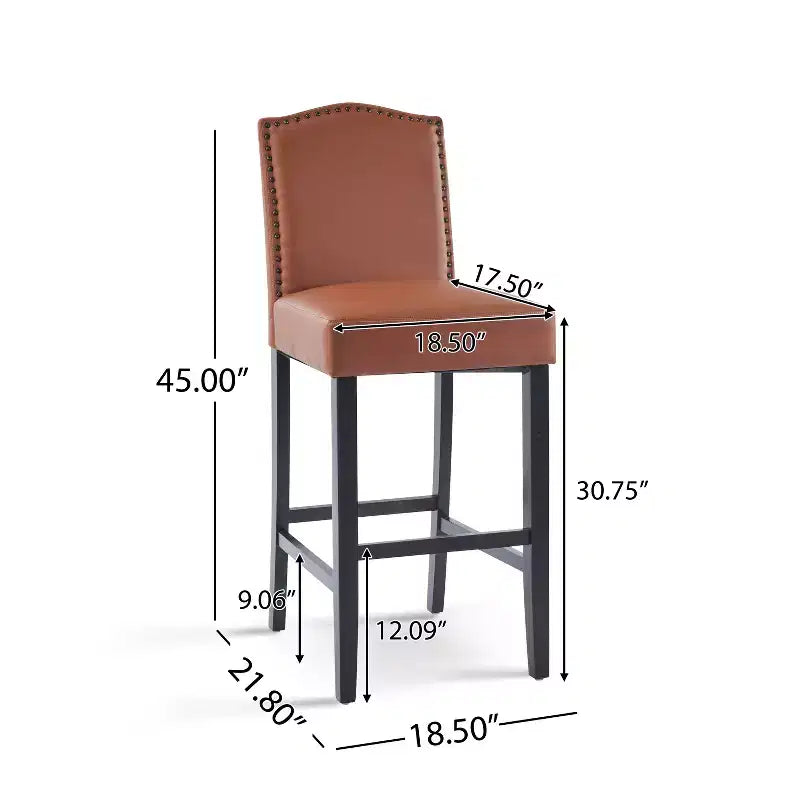 Sgabelli da bar imbottiti contemporanei in legno di gomma, stile minimalista, 30 pollici (set da 2)