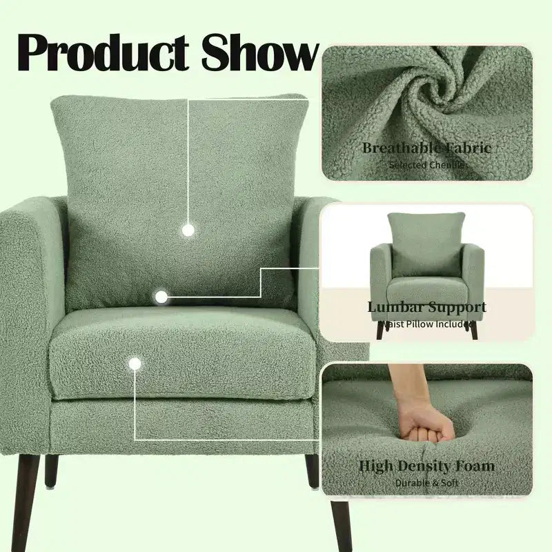 Modern Upholstered Arm Accent Chair for Bedroom,Comfy Lounge Chair for Living Room,Apartment