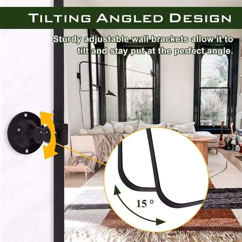 Specchio ad arco a figura intera da 71x31, con sottile cornice in lega di alluminio nera, per bagno, camera da letto, soggiorno/guardaroba, con supporto