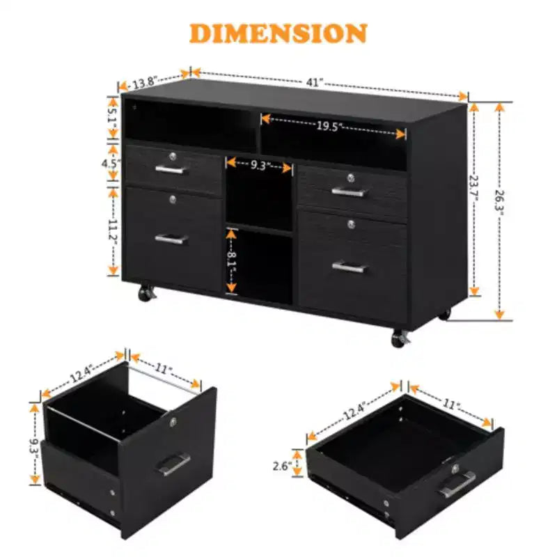 4-Drawer Black MDF 40.94in. W File Cabinet
