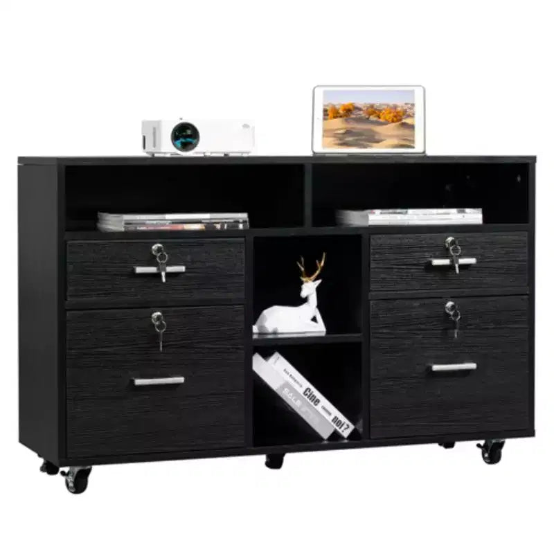 4-Drawer Black MDF 40.94in. W File Cabinet