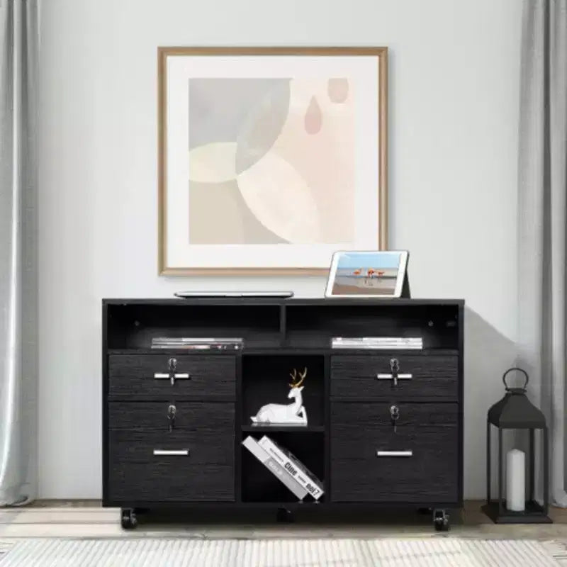 Schedario in MDF nero a 4 cassetti, largo 40.94in.