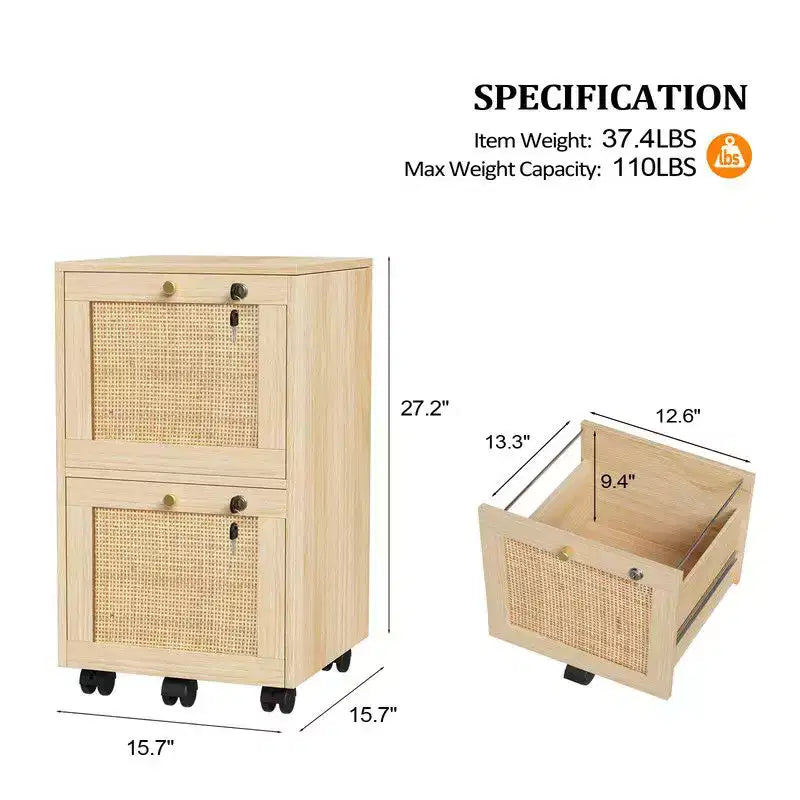 Schedario verticale in MDF beige a 2 cassetti, largo 14.96in.