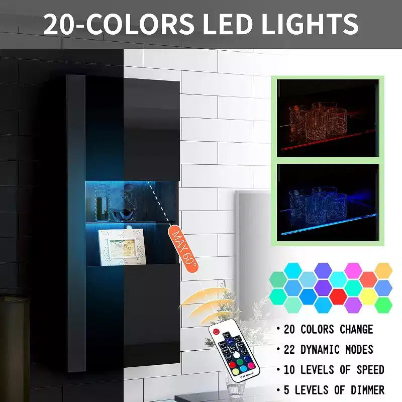 Pensili contenitori con luci LED, moderni armadietti sospesi per soggiorno/camera da letto, set di 2