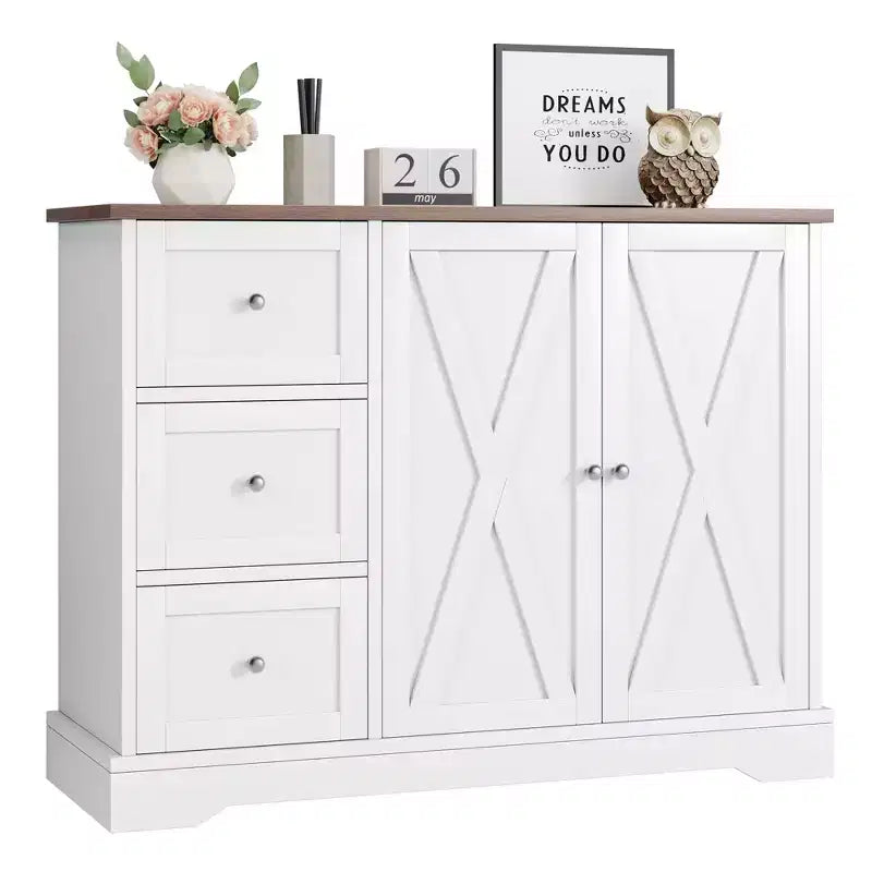 Credenza farmhouse da 42 pollici con vano portaoggetti, mobile bar per il caffè con 3 cassetti, credenza per cucina, sala da pranzo e soggiorno, bianca
