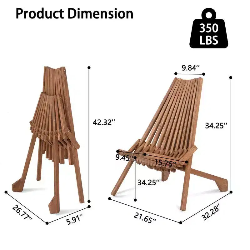 Sedia pieghevole da patio in legno marrone (set da 1)