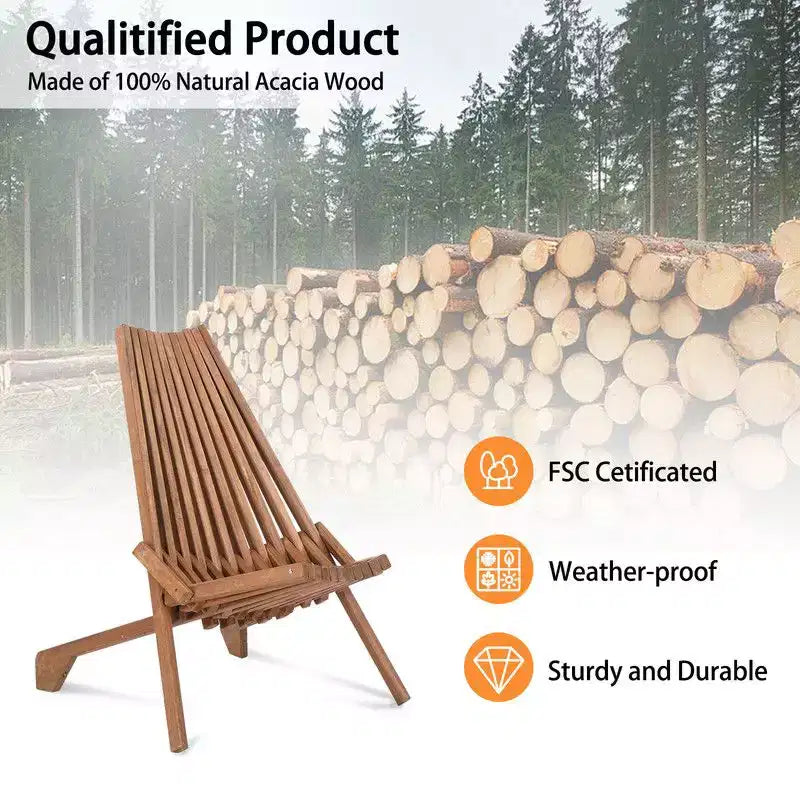 Sedia pieghevole da patio in legno marrone (set da 1)