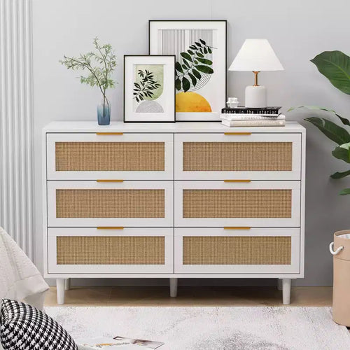 JVNOXK 43.316-Drawers Rattan Storage Cabinet Rattan Drawer,for Bedroom,Living Room,White