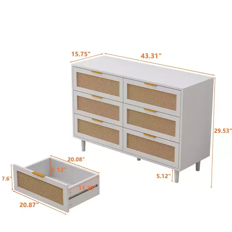 43.316-Drawers Rattan Storage Cabinet Rattan Drawer,for Bedroom,Living Room,White