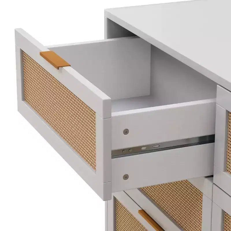 43.316-Drawers Rattan Storage Cabinet Rattan Drawer,for Bedroom,Living Room,White