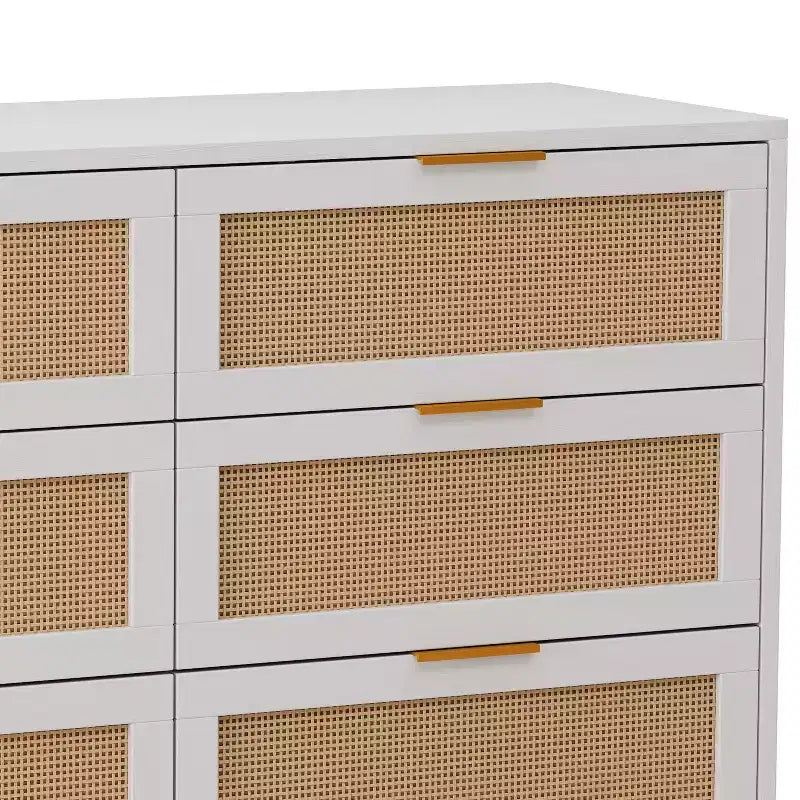 43.316-Drawers Rattan Storage Cabinet Rattan Drawer,for Bedroom,Living Room,White
