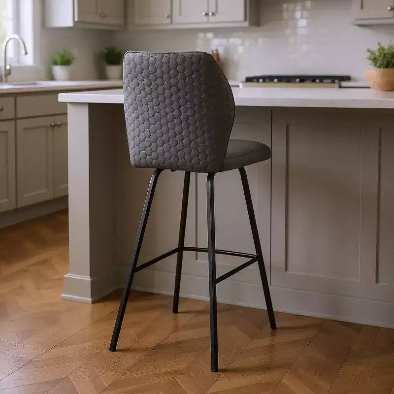 26 Gray And Black Faux Leather And Iron Counter Height Bar Chair