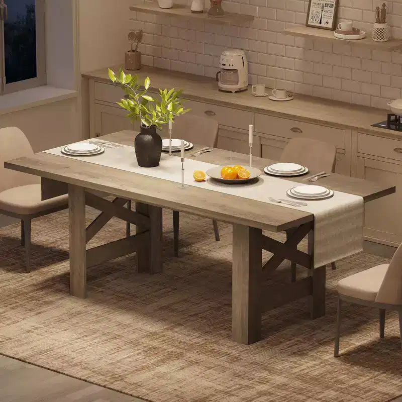 Tavolo da pranzo in stile rustico da 71 per 6-8 persone, tavolo da cucina rettangolare in legno con robusta base a cavalletto per riunioni di famiglia