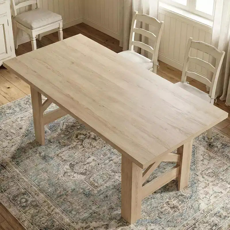 Tavolo da pranzo in stile rustico da 71 per 6-8 persone, tavolo da cucina rettangolare in legno con robusta base a cavalletto per riunioni di famiglia