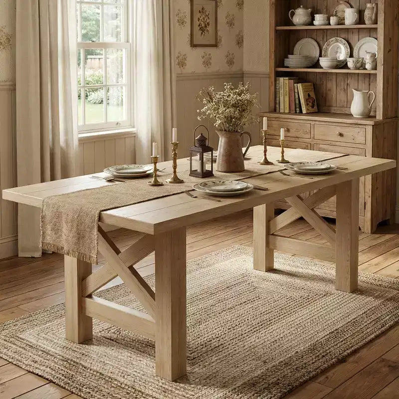 Tavolo da pranzo in stile rustico da 71 per 6-8 persone, tavolo da cucina rettangolare in legno con robusta base a cavalletto per riunioni di famiglia