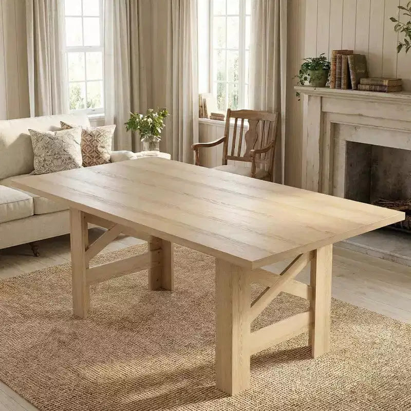 Tavolo da pranzo in stile rustico da 71 per 6-8 persone, tavolo da cucina rettangolare in legno con robusta base a cavalletto per riunioni di famiglia