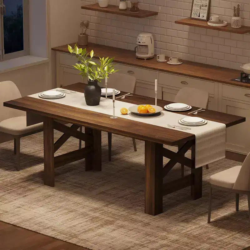 Tavolo da pranzo in stile rustico da 71 per 6-8 persone, tavolo da cucina rettangolare in legno con robusta base a cavalletto per riunioni di famiglia