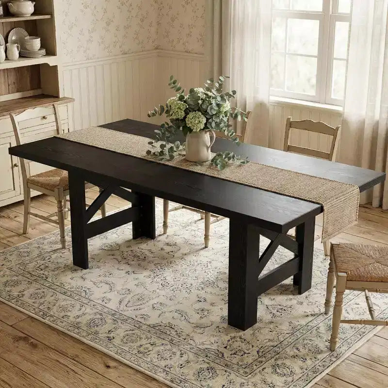 Tavolo da pranzo in stile rustico da 71 per 6-8 persone, tavolo da cucina rettangolare in legno con robusta base a cavalletto per riunioni di famiglia