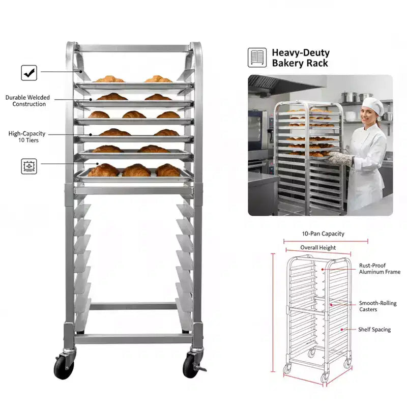 Carrello portateglie in alluminio - Carrello mobile per raffreddamento con ruote bloccabili - per cucina e panetteria