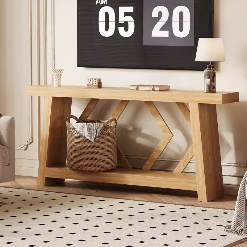 Tavolo consolle per ingresso da 70.9, tavolo stretto e lungo a 2 ripiani da divano, tavolo in legno da posizionare dietro il divano, tavolo per ingresso e foyer, soggiorno, corridoio, ingresso, marrone