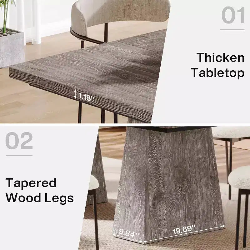 Dining Table for 6, Farmhouse Wood Rectangular Kitchen Table with Double Pedestal, 63 L x 31.5 W x 30 H, Grey