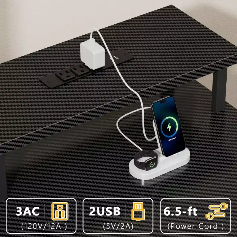 Scrivania per computer da 55 pollici con stazione di ricarica, scrivania da gaming reversibile, luci LED, cassetti in tessuto, tavolo da scrittura con contenitori per ufficio domestico, camera da letto e studio