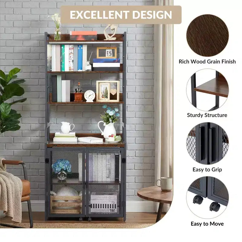 Bookshelf, Industrial Bookcase, Wooden Display Shelf with Metal Frame, Floorstanding Storage Shelving Unit for Bedroom, Living Room, Home Office