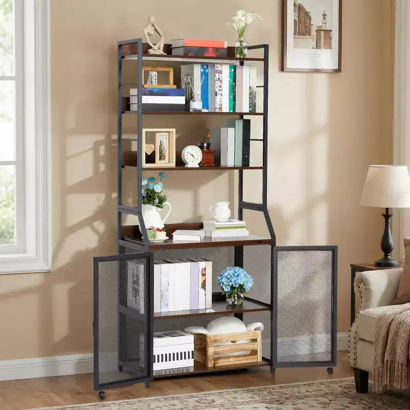Bookshelf, Industrial Bookcase, Wooden Display Shelf with Metal Frame, Floorstanding Storage Shelving Unit for Bedroom, Living Room, Home Office