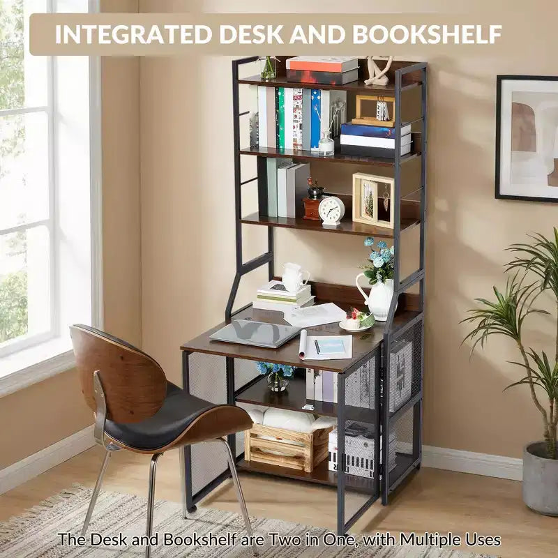 Bookshelf, Industrial Bookcase, Wooden Display Shelf with Metal Frame, Floorstanding Storage Shelving Unit for Bedroom, Living Room, Home Office