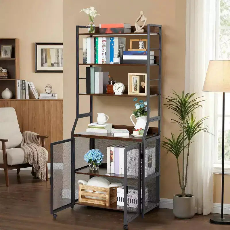 Bookshelf, Industrial Bookcase, Wooden Display Shelf with Metal Frame, Floorstanding Storage Shelving Unit for Bedroom, Living Room, Home Office
