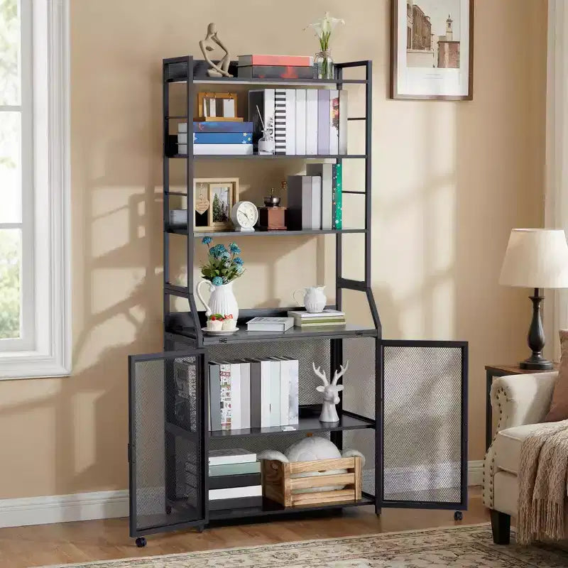 Bookshelf, Industrial Bookcase, Wooden Display Shelf with Metal Frame, Floorstanding Storage Shelving Unit for Bedroom, Living Room, Home Office