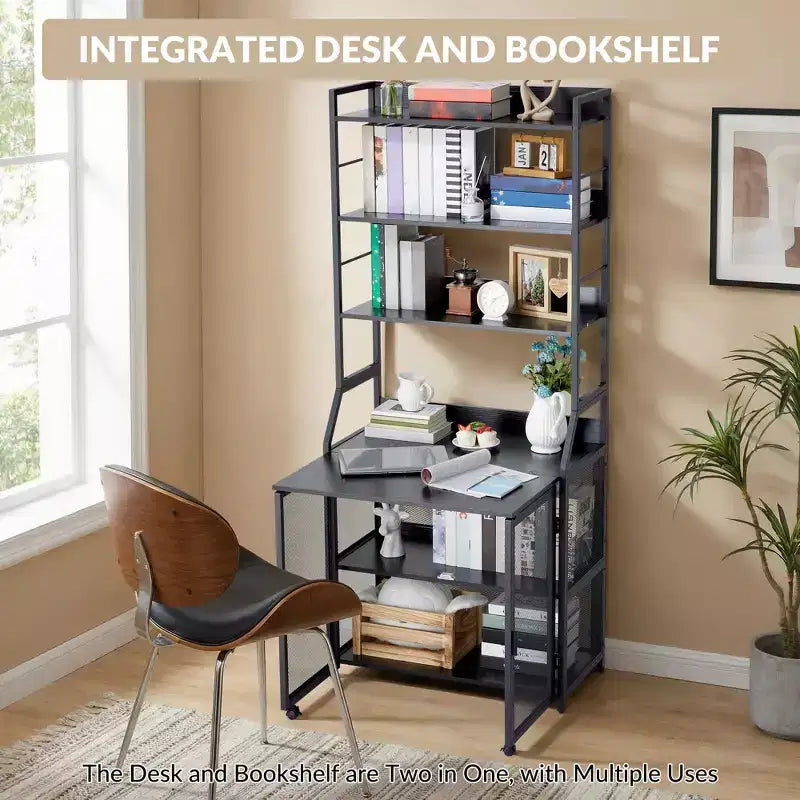 Bookshelf, Industrial Bookcase, Wooden Display Shelf with Metal Frame, Floorstanding Storage Shelving Unit for Bedroom, Living Room, Home Office