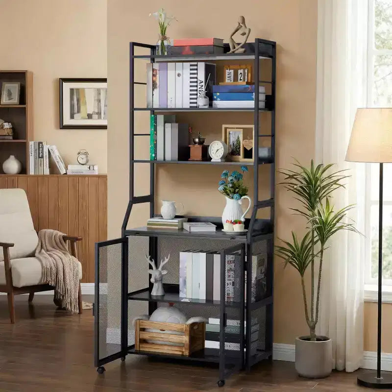 Bookshelf, Industrial Bookcase, Wooden Display Shelf with Metal Frame, Floorstanding Storage Shelving Unit for Bedroom, Living Room, Home Office