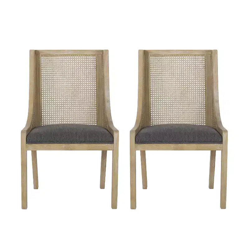 Set of 2 Cane and Wood Upholstered Dining Chairs Charcoal/Natural