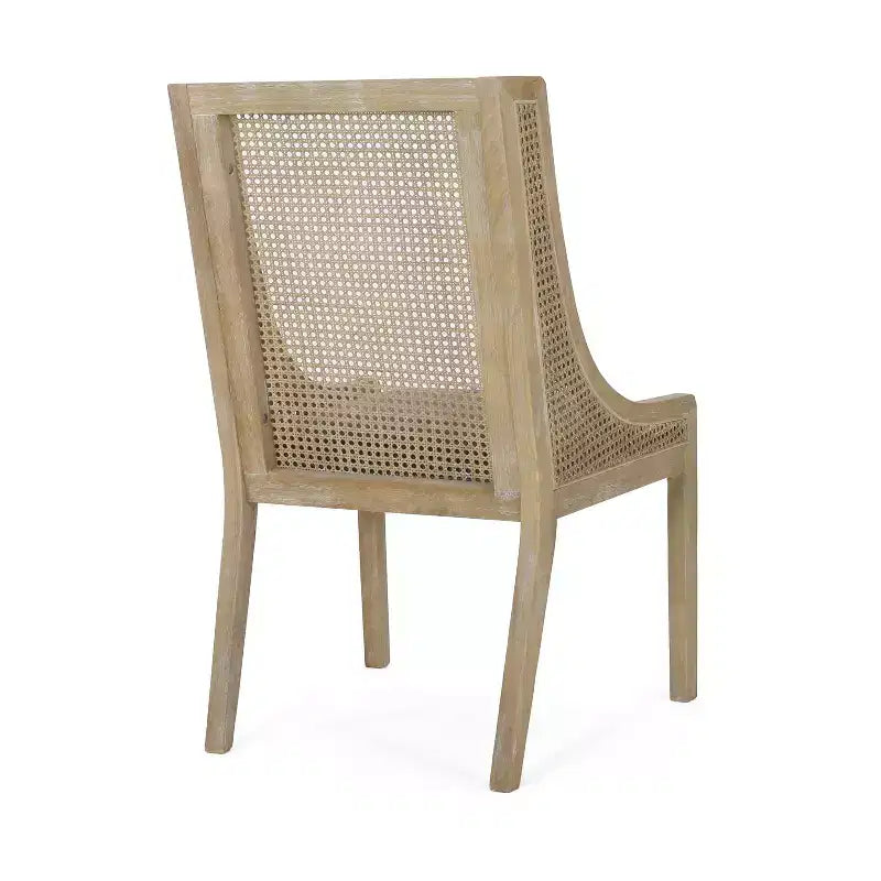 Set di 2 sedie da pranzo in legno e canna intrecciata, imbottite, antracite/naturale