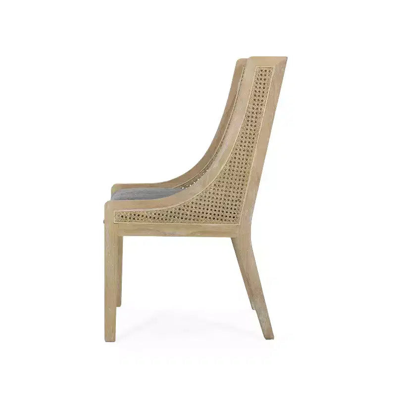 Set of 2 Cane and Wood Upholstered Dining Chairs Charcoal/Natural