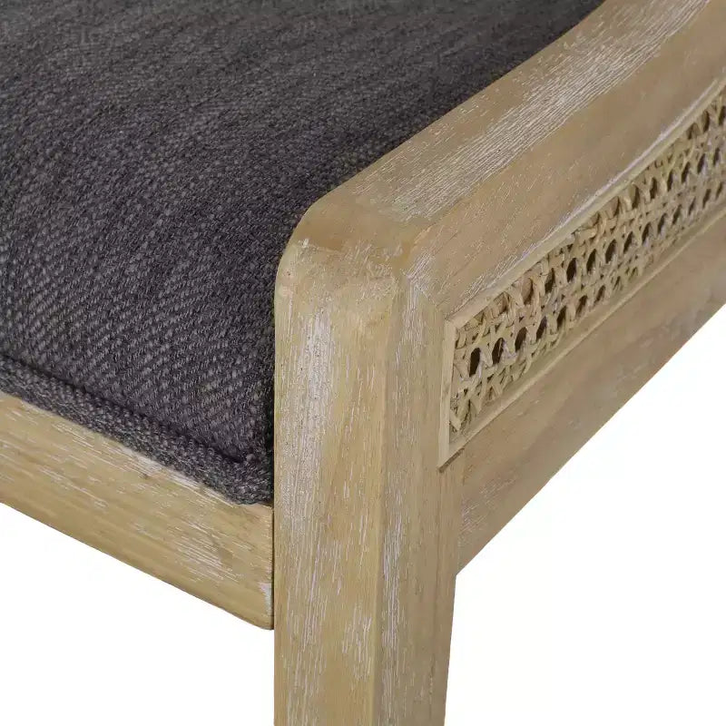 Set di 2 sedie da pranzo in legno e canna intrecciata, imbottite, antracite/naturale