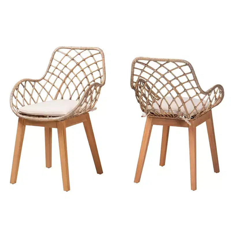 Sedia da pranzo in rattan e legno, grigio sbiancato/marrone naturale/bianco: rivestimento in poliestere, pulire le macchie