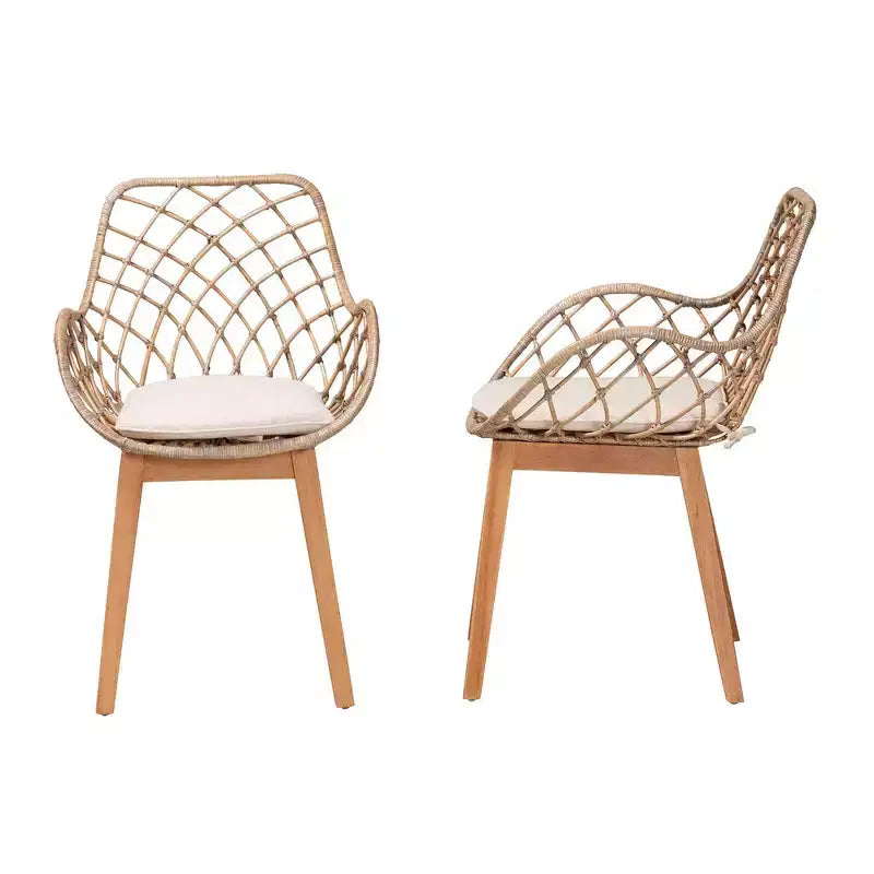 Sedia da pranzo in rattan e legno, grigio sbiancato/marrone naturale/bianco: rivestimento in poliestere, pulire le macchie