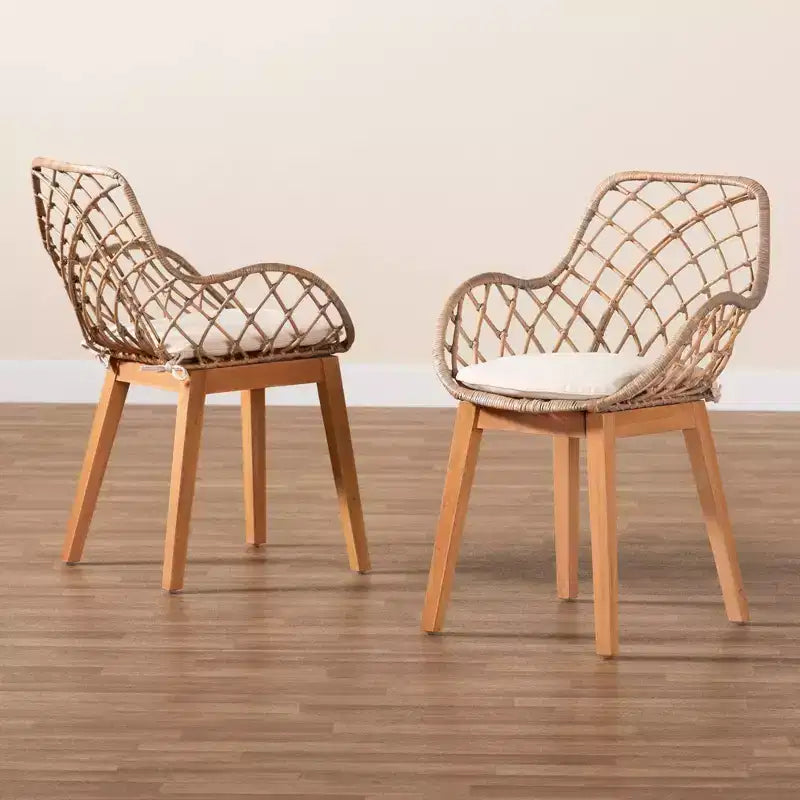 Sedia da pranzo in rattan e legno, grigio sbiancato/marrone naturale/bianco: rivestimento in poliestere, pulire le macchie