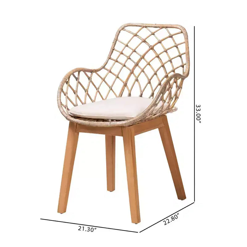 Sedia da pranzo in rattan e legno, grigio sbiancato/marrone naturale/bianco: rivestimento in poliestere, pulire le macchie