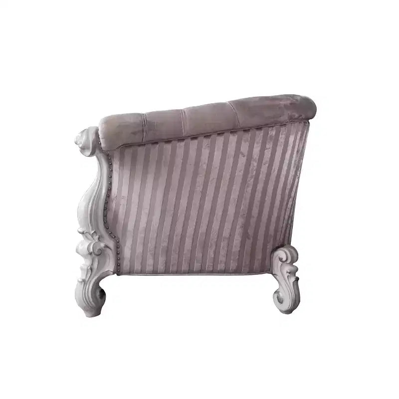 Accent Chair Ivory Fabric/Bone White Finish Traditional Crescent Design, No Assembly Required