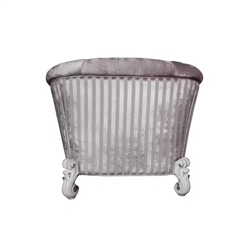 Accent Chair Ivory Fabric/Bone White Finish Traditional Crescent Design, No Assembly Required